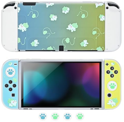 DLseego Grip Case Controller für Switch OLED-Konsole 2021, langlebig, rutschfest, stoßdämpfend, weiche Schutzhülle mit 4 bequemen Daumengriffkappen für Joycon Controller, Grün