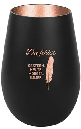 Der-Porzellan-Laden Windlicht mit Gravur Du fehlst Gestern Heute Morgen Immer, Schwarz Bronze, Teelichthalter aus Glas mit Spruch, Tischdeko modern