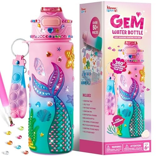 Klever Kits Décoration de bouteille d'eau pour enfants, Kits d'art et d'artisanat pour enfants, Décorez votre propre kit de bouteille d'eau pour filles de 6 à 12 ans, Peinture diamant sirène
