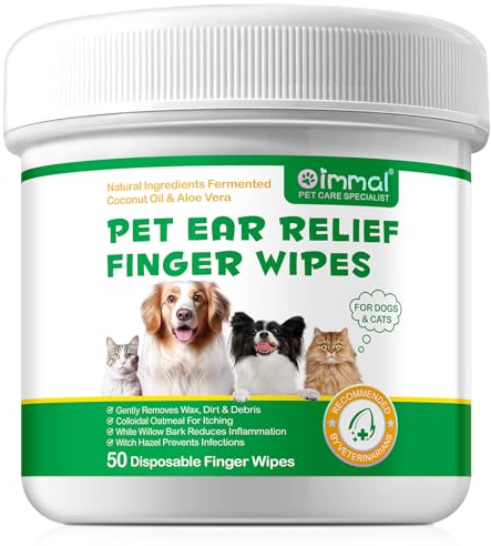 Dog Ear Wipes Finger Pads, Biodegradable Ear Wipes for Dogs, Dog Ear Cleaner Wipes Help Stops Head Shaking, Itching & Waxy Ears, 50pcs Finger Pads