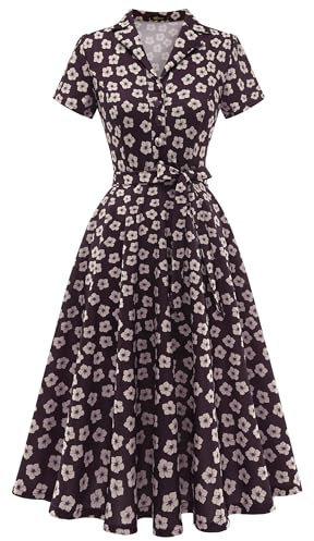 Wedtrend Sommer Freizeitkleid Cocktailkleid Damen 50er Jahre Kleider Damen Vintage Kleid Rockabilly 50er Jahre Mode WTP30001 BurgundySmallFlower XL