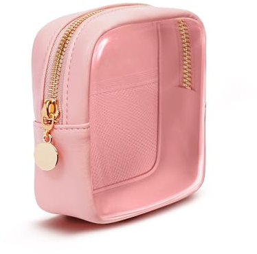 Kosmetiktasche Klein Durchsichtig für Handtasche Make Up Tasche Portable Damen Kleine Schminktasche mit Reißverschluss Wasserdicht Pu Leder, Rosa (Patent Angemeldet)