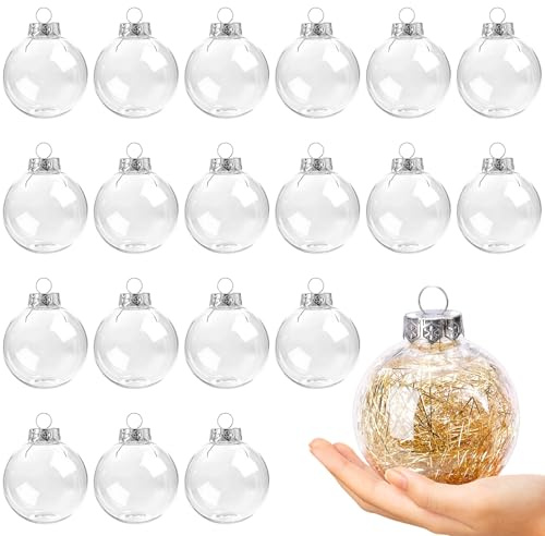 YONTINY 6cm Christmas Clear Baubles, 20pcs Fillable Baubles Clear Plastic Baubles to Fill, Christmas Baubles for Craft Christmas Tree Decoration Transparent Ball Ornament for Christmas Wedding Party