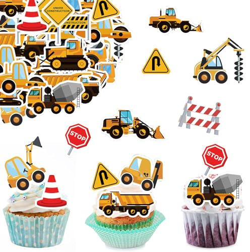 ENLACE Baustelle Cupcake Topper, Bagger & Traktor Torten Deko für Jungs Geburtstag