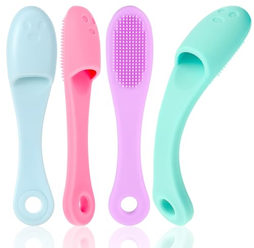 4 Pack Dog Finger Toothbrush, Dog Toothbrush Kit Surround Bristles for Easy Teeth Cleaning, Food Grade Silicone Dog Finger Toothbrush Fits Most Fingers, Toothbrush for Dogs & Cats Dental Care