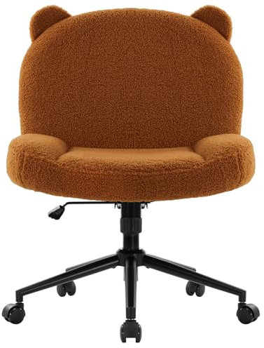 IWMH Bürostuhl ohne Armlehnen, Höhenverstellbar Drehstuhl mit Rollen, Schreibtischstuhl mit Stoffpolsterung, Ergonomischer Stuhl, Lesesessel mit breiterem Kissen zum Sitzen im Schneidersitz (Braun)