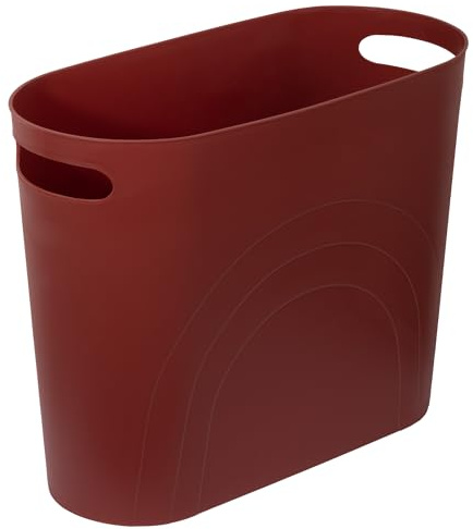 rejomiik Petite poubelle fine en plastique avec poignées pour espaces étroits de salle de bain, chambre, cuisine, bureau à la maison, rouge