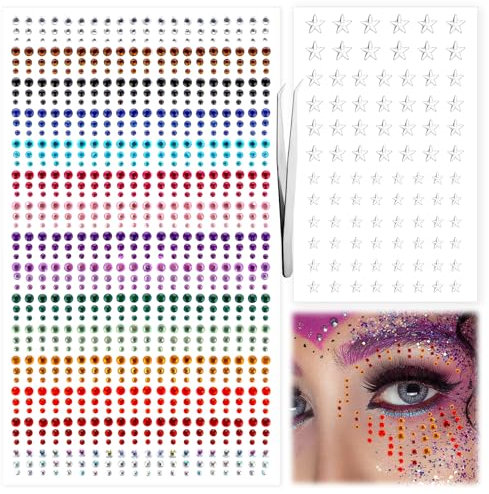 986 Pcs Self Adhesive Rhinestones with 15 Colors Rainbow Rhinestones, Self Adhesive Face Gems and Pearls, Rhinestone Gem Stickers, Rhinestone Stickers for Face, Eye, Makeup, Nail, Body, Crafts, DIY