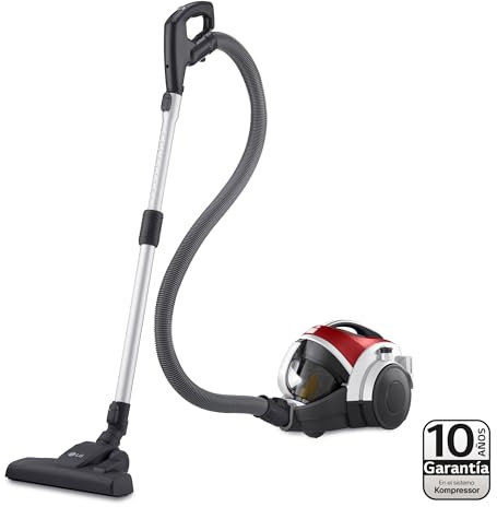 LG VK8506NHAG - Aspirador sin Bolsa 650W, Sistema Kompressor, Turbo Ciclónico, Aspiradora Tubo Telescópico, Depósito 1,2Lx3, Regulador Potencia, Cepillo corner + 2 en 1 alfombra-suelos, Rojo