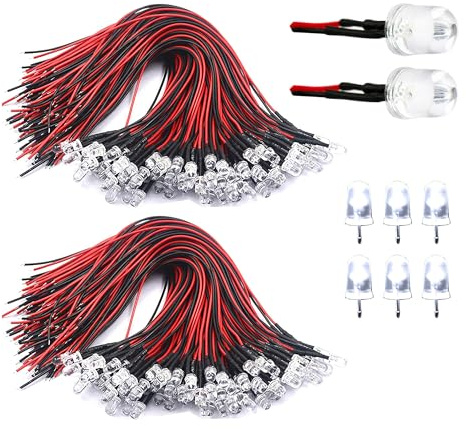 HUAZIZ 100 Pcs Vorverdrahtete LED, Dioden Licht, 12V Vorverdrahtetes Licht Warmweiß, 5mm Led 20cm Kabel Vorverdrahtetes Licht