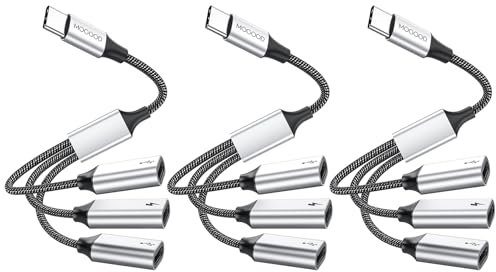 MOGOOD 3-Port USB C Female Adapter, Type C Splitter for Data Transfer & Charging, Compatible with iPhone 15 Series, Mac, PS5, Laptop, Headphones (3 Pack)