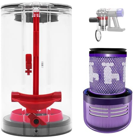 Contenitore Della Polvere per Dyson V11 V15, Altezza 196 mm, Pezzo di Ricambio per Dyson, Contenitore Della Polvere in Plastica con Cartuccia Post-Filtro Viola, Adatto a Casa (Trasparente)
