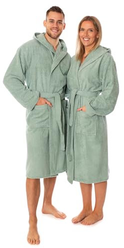 Lavea Elena Unisex Bademantel mit Kapuze – 100% gekämmte Baumwolle – luxuriös weich und super sanft – Perfekt für Damen und Herren – Für die Sauna, M, Eukalyptus