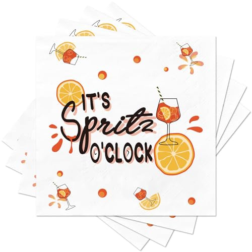 Party Servietten mit Aperol Spritz Thema | 30 Stück (33x33cm) |Obstmuster-Servietten mit Orange-Gelb-Farbschema | Für Mottopartys, Tischdeko, Geburtstage, Geschenke (30)