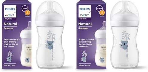 Philips Avent Babyflasche Natural Response – Babyflasche, 260 ml, BPA-frei, für Babys ab 1 Monat, Koalamotiv (Modell SCY903/67) (Packung mit 2)