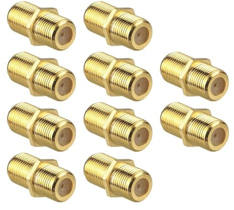 GigaBlue Sat Kabel Verbinder, F Stecker Verbinder, RG6 Koaxial Buchse zu Buchse F Verbinder Sat Kupplung für Koaxialkabel Antennenkabel Satellitenkabel 10er Pack (Gold)