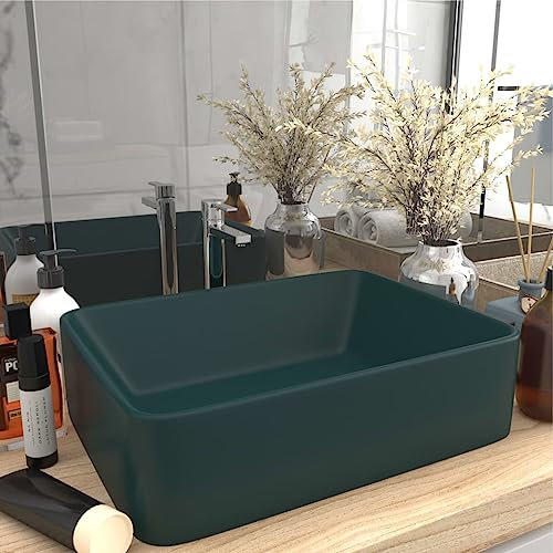 HOMTAKIE Lavabo de lujo Verde oscuro mate 41x30x12 cm Cerámica