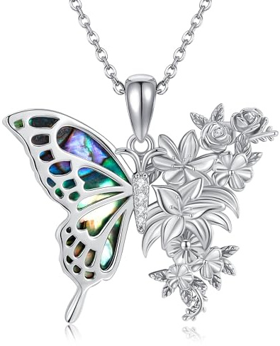 JERWLI Insekt Halskette 925 Sterling Silber Schmetterling/Biene/Libelle/Motte Anhänger Schmuck Geschenke für Frauen Damen