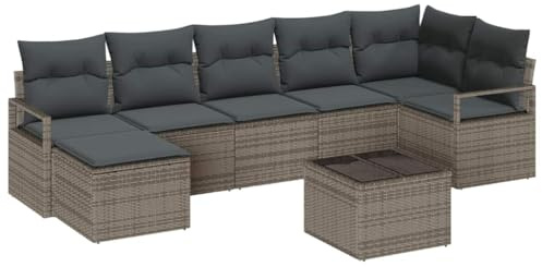 vidaXL 7-teiliges modulares Outdoor-Sofa-Set mit Kissen | Handgewebtes graues Poly-Rattan, perfekt für Balkone, Terrassen und Gärten. Abnehmbar, leicht zu reinigen, mit verstellbaren Füßen und stabil.