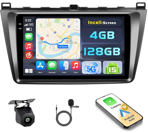 Hikity 4G+128G Android 15 Radio Coche Mazda 6 2007-2012 9 CarPlay | Android Auto Inalámbrico. BT. GPS. WiFi. FM/RDS. Cámara+MIC. Incell Touchscreen