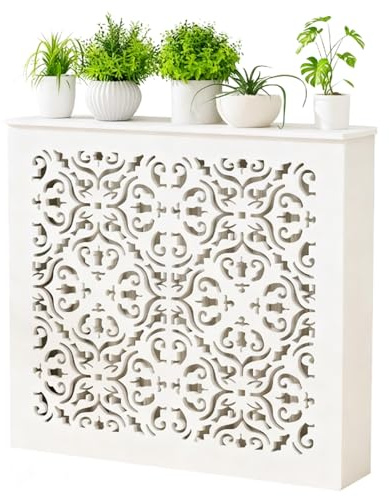 Home Radiator Cover PVC Radiator Heater Cover Decorative Louvered Grill Shelf Cabinet with Hollow out Holes and Rounded Corners for Home Living Home(90x90x15cm/35x35x6in)