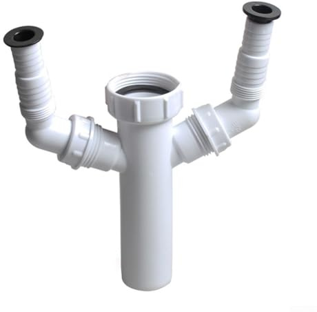 Double Outlet Waste Trap 1 1/2 Inch Inlet for Washing Machines and Dishwashers Suitable for Under Sink and Utility Room Installations