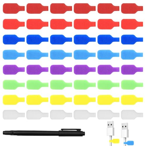 KASURE 48 PCS Étiquette pour Câbles, Étiquettes Identificatives Multicolores Inscriptibles, avec Marqueur à Base d’huile, pour Organiser et Identifier Câbles