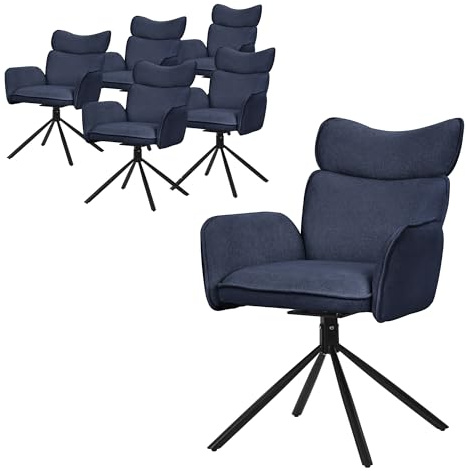 ML-Design Esszimmerstühle drehbar 6er Set Stoffbezug Dunkelblau, Wohnzimmerstuhl mit Armlehne & Rückenlehne, 360° Drehstuhl, Polsterstuhl mit Stahlgestell, Sessel ergonomisch, Küchenstuhl Loungesessel