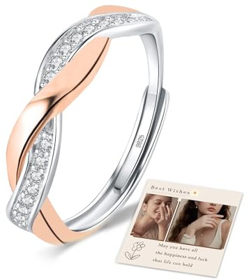 YOEE Ring Silber 925 Damen Verstellbar Ring mit Zirkonia Verdrehtes Seil Ewigkeit Ringe Verlobungsring Promise Eheringe Ring Stapelbar Daumenring Frauen Schmuckgeschenk Schwarz