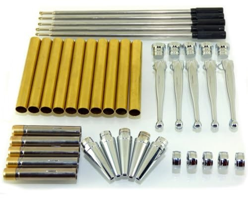 Pinafresa Fancy Slimline Woodturning Pen Kit Set X 5 in Chrome Silver Finish, Twist Design
