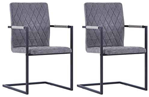 Bucmath Freischwinger 2er Set, Dunkelgrau Kunstleder Esszimmerstühle, Modernes Design, Schwingstuhl mit Stahlrahmen, Küchenstühle für Esszimmer & Büro, Komfortable Polsterung, 53x61x88,2 cm