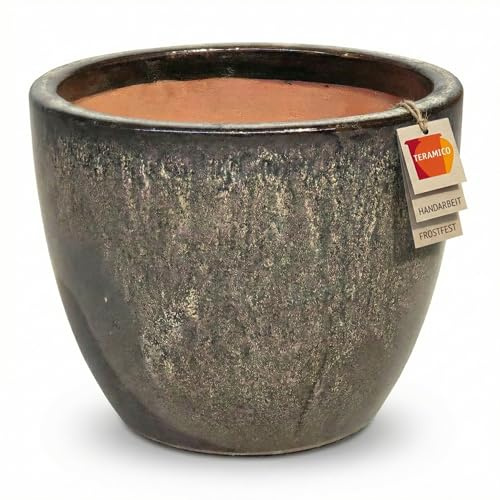 Teramico Pot de fleurs de qualité supérieure en céramique émaillée, 100 % résistant au gel et fait à la main, avec trou pour l'extérieur et l'intérieur. Pot de qualité supérieure unique pour la fête