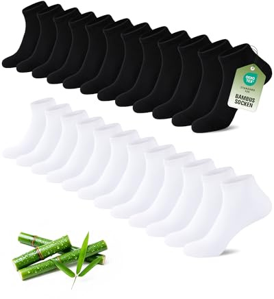 SukModen Bambu sneakers strumpor män kvinnor 43–46, 12 par luktfria korta mjuka sneakerstrumpor andas herrstrumpor svart vit grå