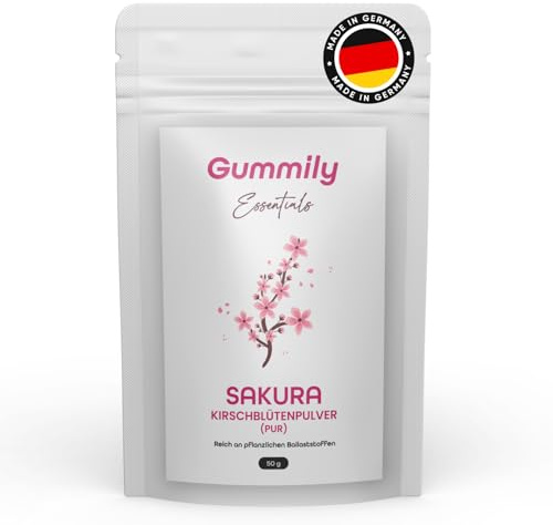 Sakura Pulver (Prunus serrulata) - reich an Anthocyanen & Flavonoid - Geprüfte Qualität - hohe Bioverfügbarkeit - Reich an pflanzlichen Ballaststoffen - Sakura Latte - 50 g Pack - Gummily®