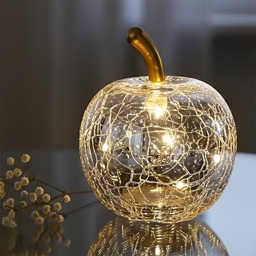 Spetebo LED Glas Disco Apfel 7 cm, Silber | Discokugel Optik, Timer-Funktion, Drahtlichterkette, Batteriebetrieben, Tisch Lampe