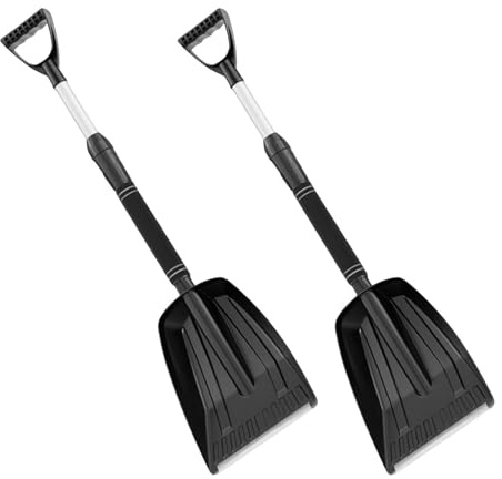 TOYANDONA Lot de 2 Grattoirs Rétractables et Détachables en Aluminium pour Voiture, Pelle à Neige Légère Noire, Outils de Déneigement pour Pare-Brise et Allée, Accessoire Hivernal