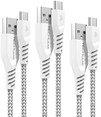 TECHGEAR 3 Pack Câble USB C, Tressé Haute Durabilité (30cm/1m/2m) Appareils USB Type C Compatible avec Samsung A21s A20e A41 A51 A50 A71 A70, Note 20 10 S20 S10 Lite, Pixel 4 3, Huawei P40 etc -Blanc