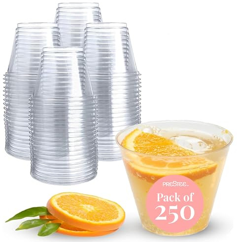 Tazas de plástico transparente | 9 onzas, 250 unidades | Tazas para batidos fríos de PET | Tazas de café helado | Vasos desechables | para llevar