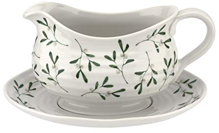 Portmeirion CPXT76512-XG Sophie Conran Garland Gravy Boat 1 pt. and Stand (Amor, Mistletoe), Porcelain, 550 milliliters, White & Green