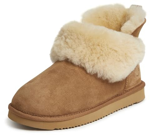 Dearfoams Women's Fireside Perth Genuine Shearling Indoor/Outdoor Water Resistant Foldover Boot