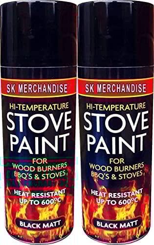 SK MERCHANDISE Black Heat Resistant Matt Black Spray Paint Stove High Temperature 400ml (2 Spray Cans)