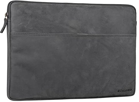 STILORD 'Murphy' Laptop Sleeve 15.6 inch Leather Vintage Case Cover for MacBook 16 inch and 15 inch Notebook Document Folder Organizer, Colour:avaro - Grey