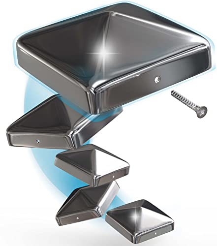 TOOLCORE® 5X Pfostenkappen 10x10cm Edelstahl [Perfekter Schutz] inkl. Edelstahl Schrauben - Rostfreie Abdeckkappen für Zaunpfosten Kappen für Holzpfosten, Massive Pfostenabdeckung