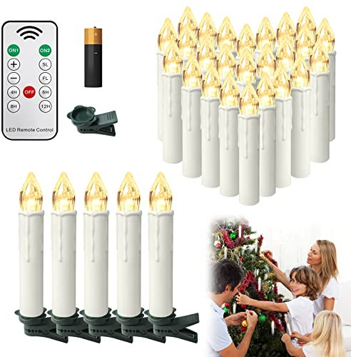 AufuN 40er LED Kerzen Kabellos Weihnachtskerzen mit Fernbedienung, Christbaumkerzen mit Fernbedienung, als Dekoration für Weihnachten, Weihnachtsbaum, Party(Warmweiß)