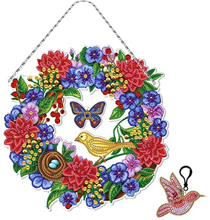 EXQULEG 5D Diamond Painting,DIY Türkranz Weihnachten,Diamant Malerei Kranz Deko Weihnachten Diamant Malerei Bilder für Kinder Wand Und Eingang Ornamente (YH07)