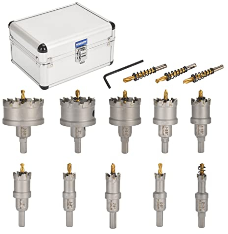 MOLLOM 10 piezas (14-60 mm) TCT Kit de Sierra de Carburo para metal, que incluye 10 cortadores de agujeros con 3 brocas piloto adicionales y 1 llave hexagonal