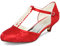 JIAJIA 01129 Women's Bridal Shoes Closed Toe T-Strap 1.8'' Low Heel Lace Satin Pumps Imitation Wedding Shoes Colour Red,Size 8 UK/42 EU