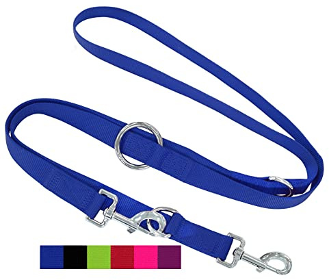 DEY - Premium Hundeleine Nylon 2m | 3fach Verstellbar | für Kleine, Mittelgroße u. Große Hunde | viele Farben |Doppelleine Hund Katze Welpe | Schleppleine |Führ-Leine | Welpenleine | Blau, XS
