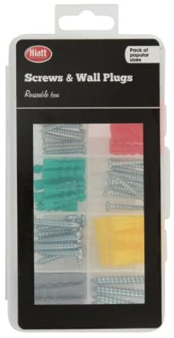Hardware Solutions Screws and Wall Plugs Kit, 120 Pieces | 120-piece screw and wall plug assortment in a reusable storage box.