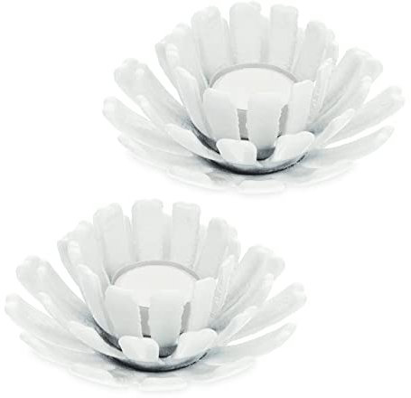Relaxdays Teelichthalter, 2er Set, Blumenform, Teelichtständer Gusseisen, drinnen & draußen, HxD: 6 x 13,5 cm, weiß